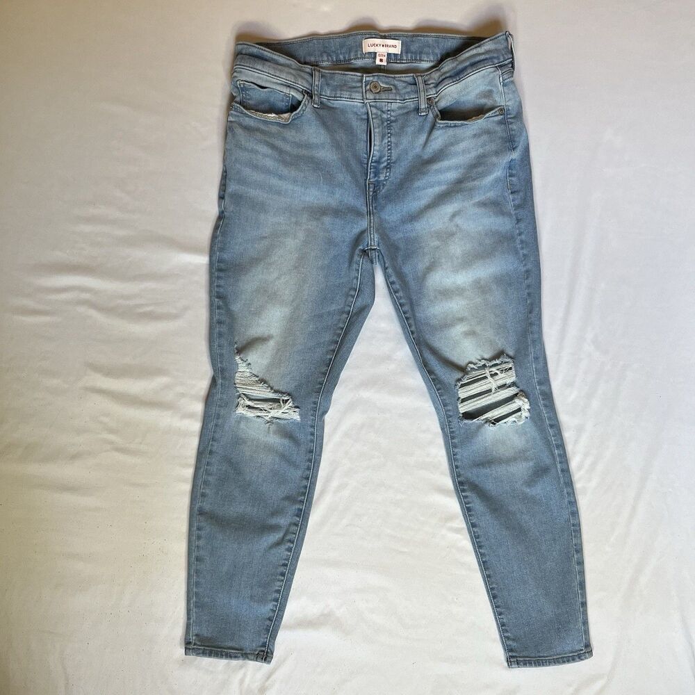 Lucky Brand Ava Mid Rise Skinny Ankle Jeans Light Wash Womens 12/31 Holes Rips